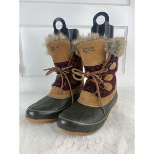 Totes Womens Weatherproof Faux Fur Lined Winter Boots Size 9 Medium Brown & Red